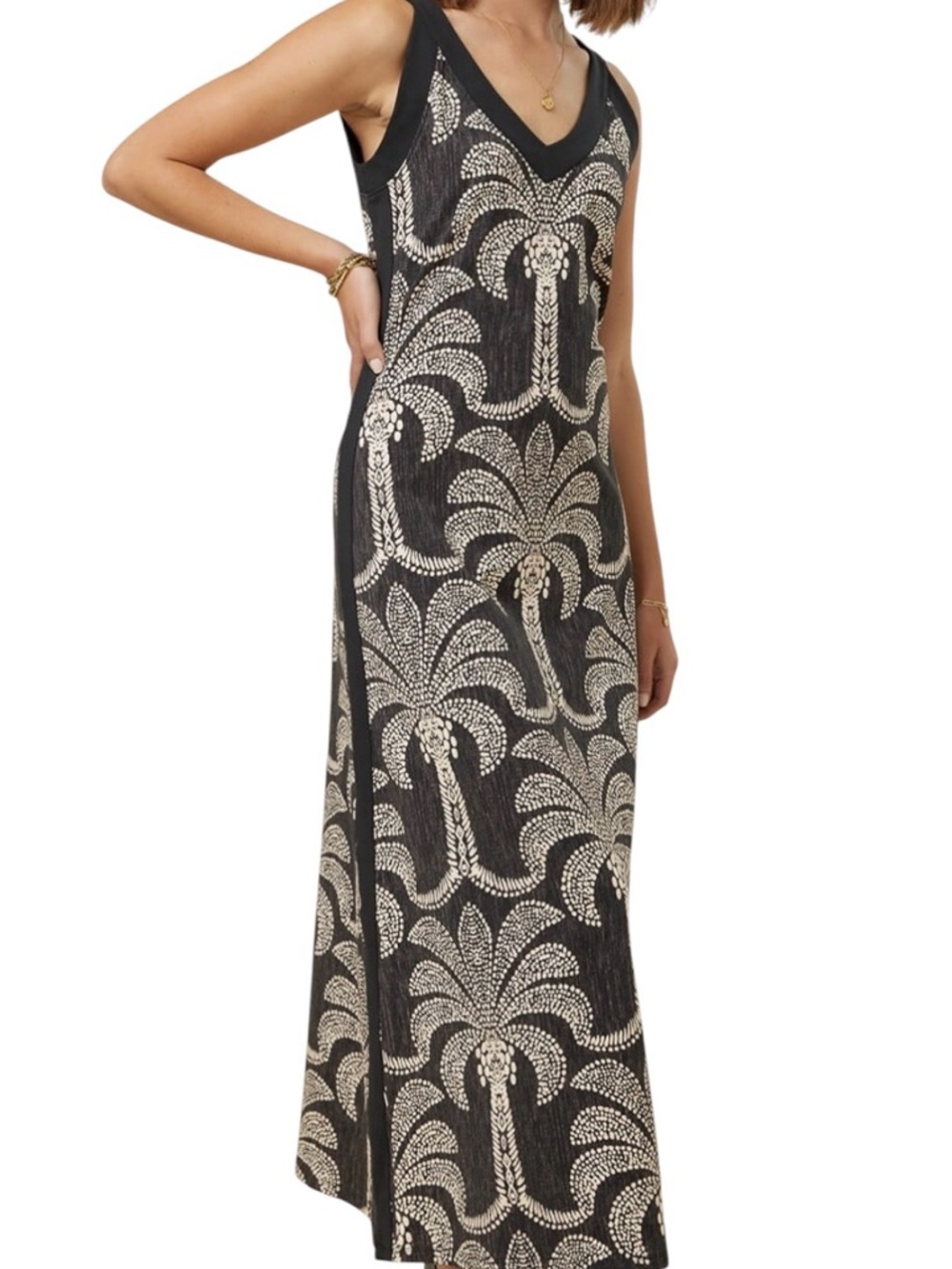 Spalding Black Maxi Dress with Cream Palm-Print - Picture 2 of 5